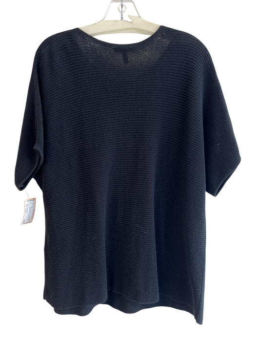 Eileen Fisher Size Large Black Organic Cotton Short Sleeve Wide Neck Top Black / Large