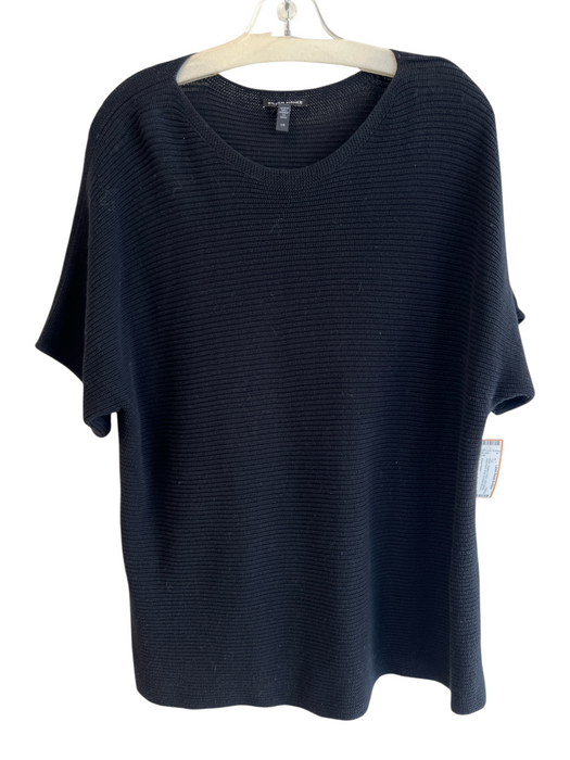 Eileen Fisher Size Large Black Organic Cotton Short Sleeve Wide Neck Top Black / Large