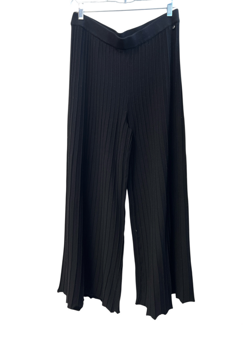 Biana Size Large Black Viscose Blend Stretch Waist Wide Ribbed Wide Leg Pants Black / Large