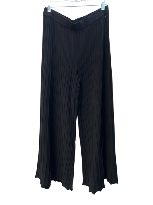 Biana Size Large Black Viscose Blend Stretch Waist Wide Ribbed Wide Leg Pants Black / Large