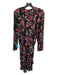 A.L.C. Size 4 Black Pink Green Silk Floral Surplice Long Sleeve rouched Dress Black Pink Green / 4