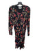 A.L.C. Size 4 Black Pink Green Silk Floral Surplice Long Sleeve rouched Dress Black Pink Green / 4