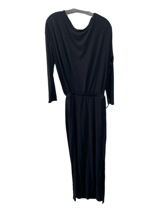 All Saints Size M Black Cotton Long Sleeve Elastic Waist Maxi Round Neck Dress Black / M