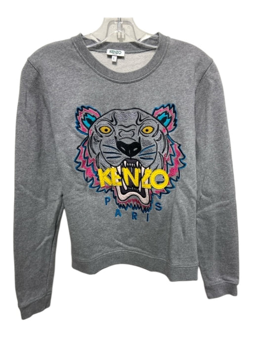 Kenzo Size Kids L Gray & multi Cotton Crew Neck Embroidered Graphic Sweater Gray & multi / Kids L