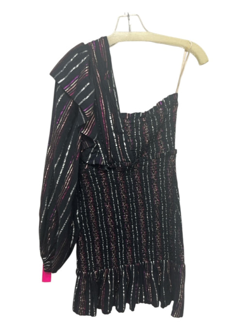 Farm Rio Size S Black, Silver, Purple Cotton Blend Striped Metallic Thread Dress Black, Silver, Purple / S