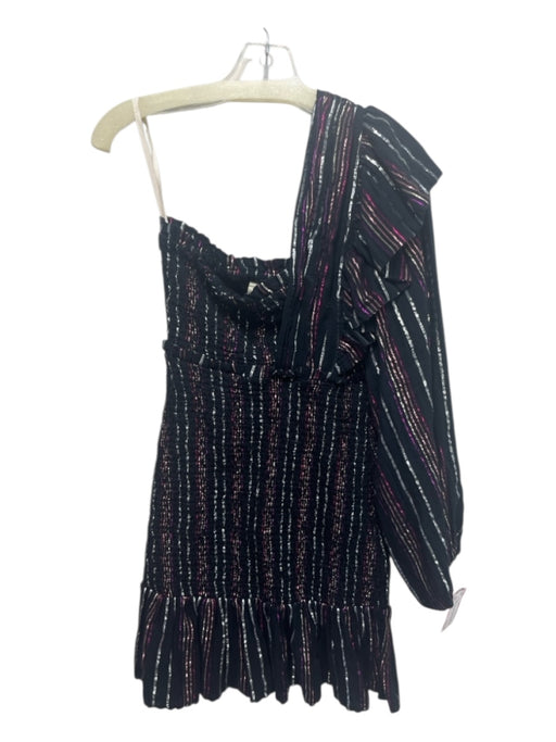 Farm Rio Size S Black, Silver, Purple Cotton Blend Striped Metallic Thread Dress Black, Silver, Purple / S