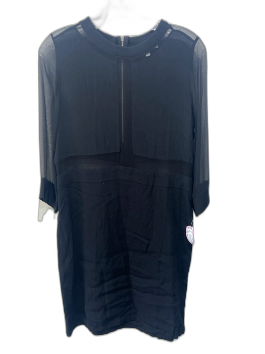 IRO Size 38 Black Rayon Semi Sheer Zip Back Long Sheer Sleeve Above Knee Dress Black / 38