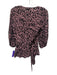 Ganni Size 34 / S Black & Pink Viscose Floral 3/4 puff sleeve Tie Waist Wrap Top Black & Pink / 34 / S