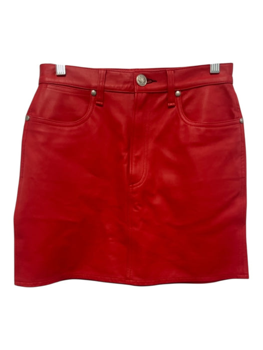 Rag & Bone Size 26 Red Lamb leather Zip & Button Pockets Mini Skirt Red / 26