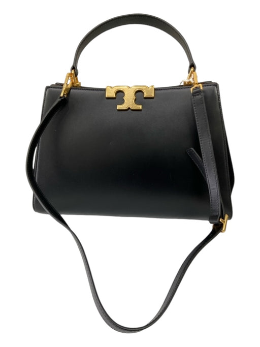 Tory Burch Black & Gold Leather & Suede Satchel Structured Bag Black & Gold / M