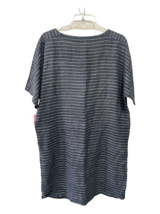 Eileen Fisher Size S Dark Gray Print Linen Horizontal Stripes Wide Dress Dark Gray Print / S