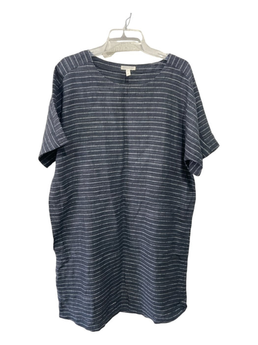 Eileen Fisher Size S Dark Gray Print Linen Horizontal Stripes Wide Dress Dark Gray Print / S