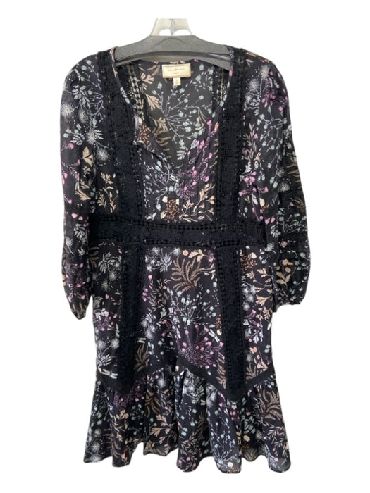 Moulinette Soeurs Size 6 Black Print Cotton Floral Lace Panel Long Sleeve Dress Black Print / 6