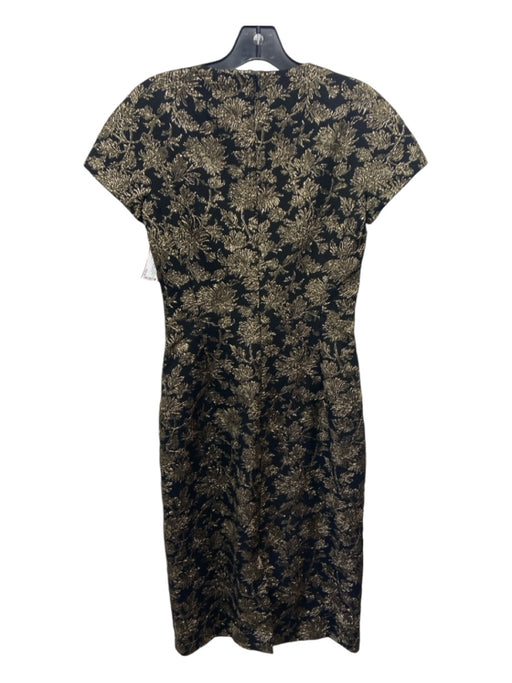 Michael Kors Size 4 Black & Gold Jacquard Floral Cap Sleeve Midi Dress Black & Gold / 4