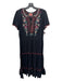 Johnny Was Size M Navy Multi Cotton Embroidered Floral V Neck Midi Dress Navy Multi / M