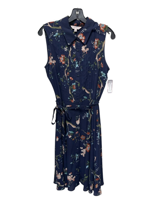 Nanette Lepore Size 8 Navy, Green, Brown Polyester Pleated Front Floral Dress Navy, Green, Brown / 8