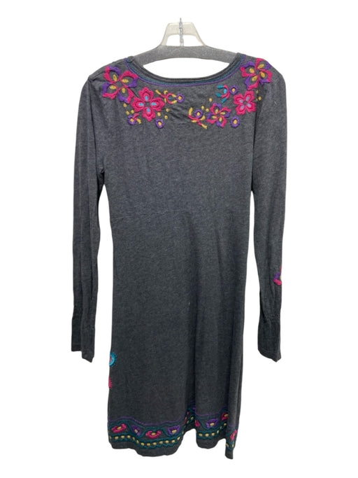 Johnny Was Size S gray multi Cotton Embroidered Floral V Neck Long Sleeve Dress gray multi / S