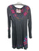 Johnny Was Size S gray multi Cotton Embroidered Floral V Neck Long Sleeve Dress gray multi / S