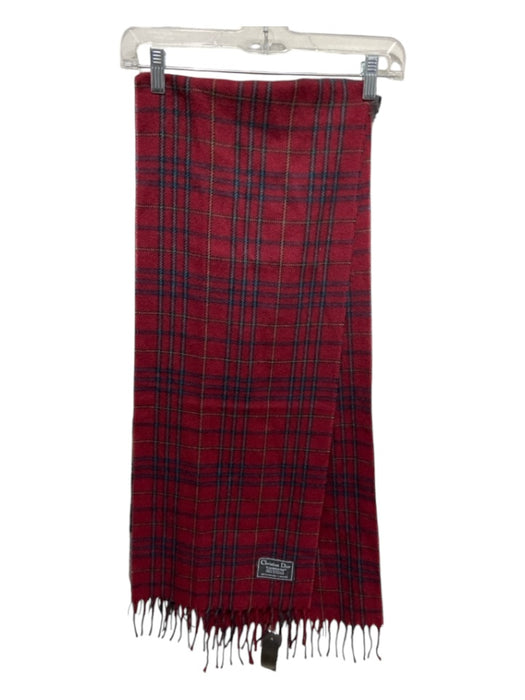 Dior Red & Navy Wool Blend Plaid Men's Scarf