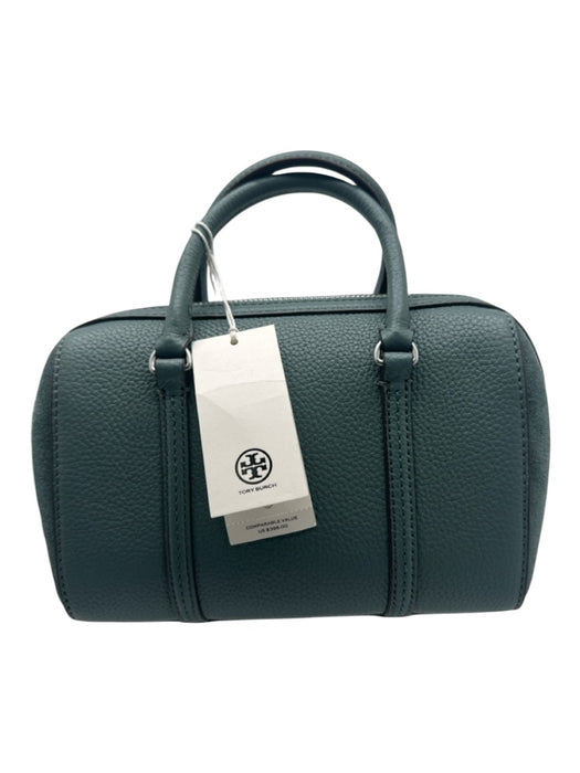 Tory Burch Teal Green Leather & Suede 2 Handles Zip Close silver hardware Bag Teal Green / S