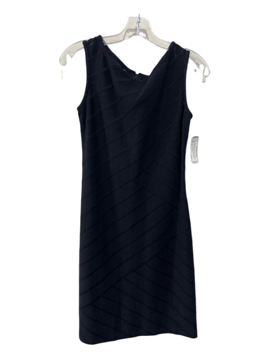 St John Collection Size 4 Black Wool Blend Sleeveless Back Zip Boat Neck Dress Black / 4