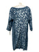 Tadashi Shoji Size 12 Blue Cotton & Nylon Boat Neck 3/4 Sleeve Back Zip Dress Blue / 12