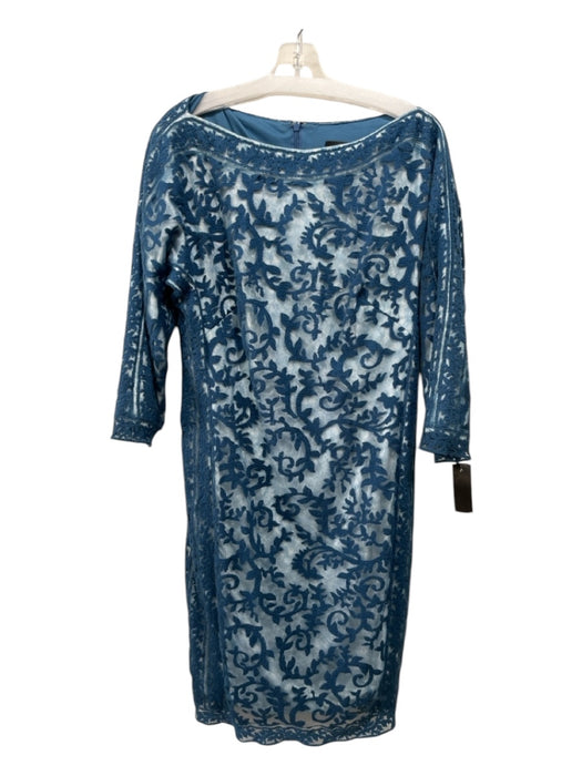 Tadashi Shoji Size 12 Blue Cotton & Nylon Boat Neck 3/4 Sleeve Back Zip Dress Blue / 12