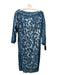 Tadashi Shoji Size 12 Blue Cotton & Nylon Boat Neck 3/4 Sleeve Back Zip Dress Blue / 12