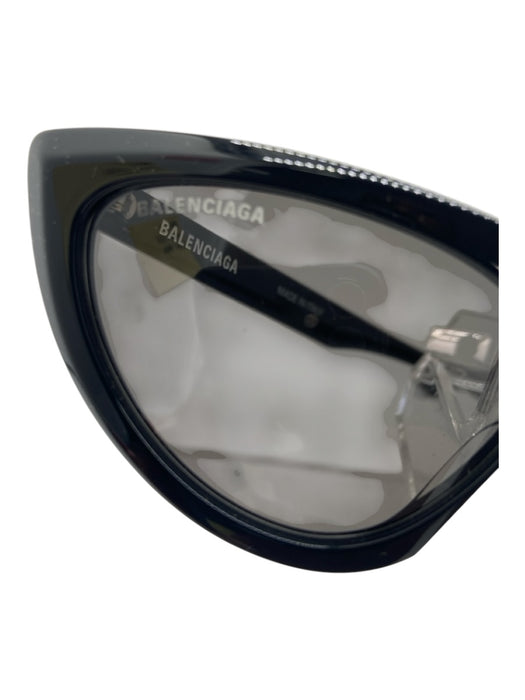 Balenciaga Black Acetate Cat Eye Silver Hardware Sunglasses Black