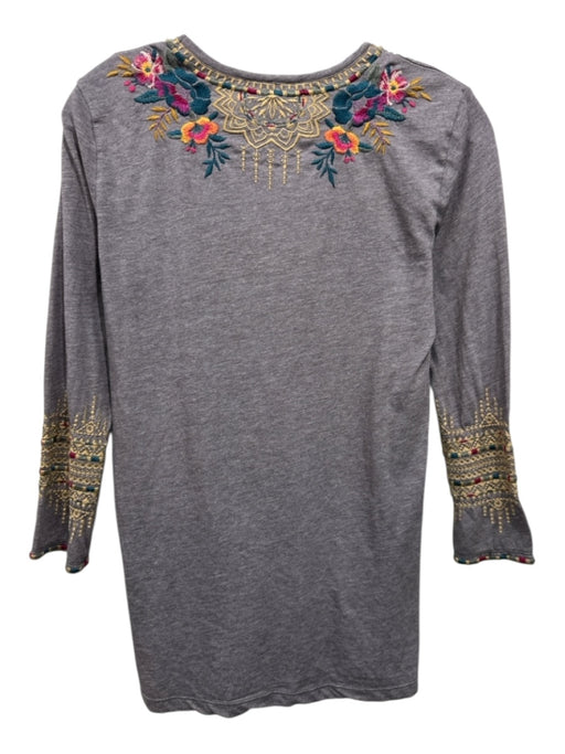Johnny Was Size Small Mauve, Teal & Multi Cotton Long Sleeve V Neck Top Mauve, Teal & Multi / Small