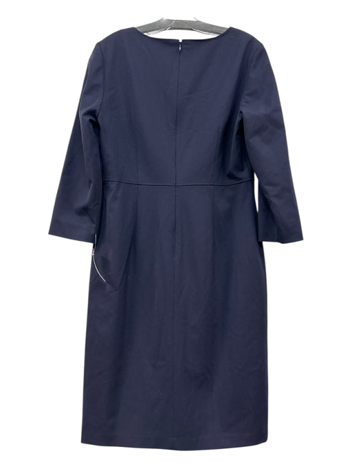 Lafayette 148 Size 8 Navy Virgin Wool 3/4 Sleeve Scoop Neck Pleat Detail Dress Navy / 8