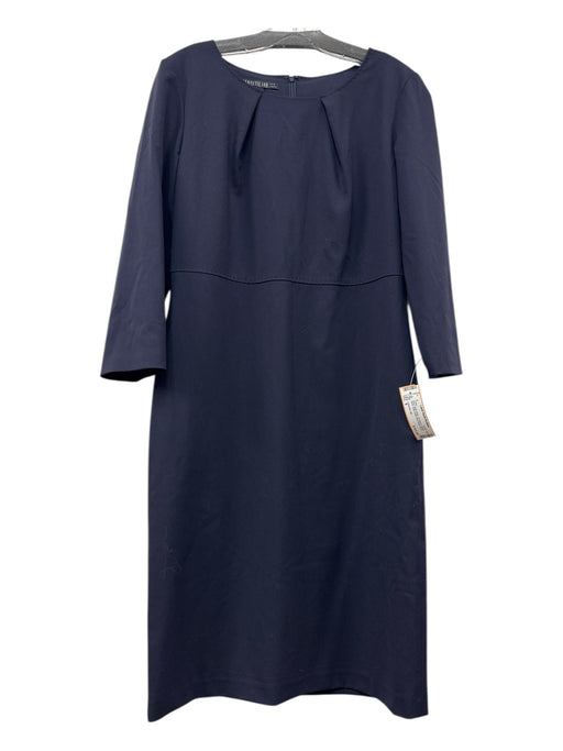 Lafayette 148 Size 8 Navy Virgin Wool 3/4 Sleeve Scoop Neck Pleat Detail Dress Navy / 8