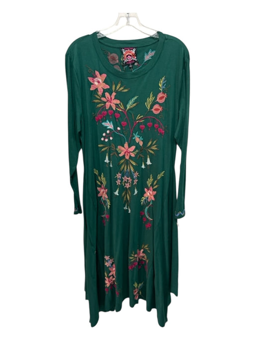 Johnny Was Size Large Green, Pink & Multi Cotton Long Sleeve Round Neck Dress Green, Pink & Multi / Large