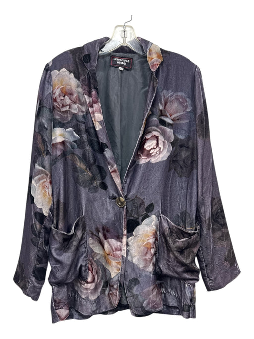 Johnny Was Size Small Purple Black & White Rayon & Silk Velvet One Button Jacket Purple Black & White / Small