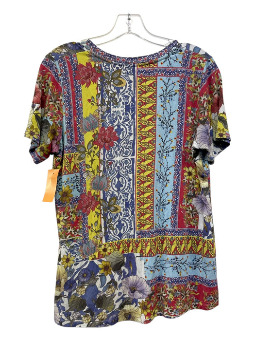 Johnny Was Size Small Blue, Pink & Multi Viscose Blend Short Sleeve V Neck Top Blue, Pink & Multi / Small