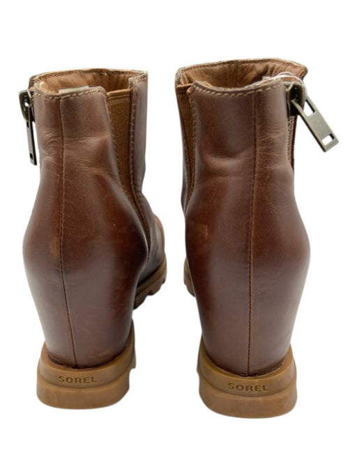 Sorel Shoe Size 6.5 Brown Leather round toe Zip Lug Sole Platform Booties Brown / 6.5