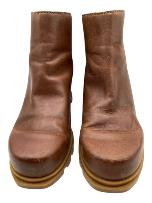 Sorel Shoe Size 6.5 Brown Leather round toe Zip Lug Sole Platform Booties Brown / 6.5