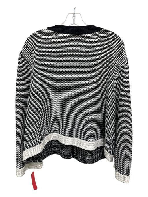 St. John Size 16 Black & White Rayon & Wool Textured Zip Up Color Block Cardigan Black & White / 16