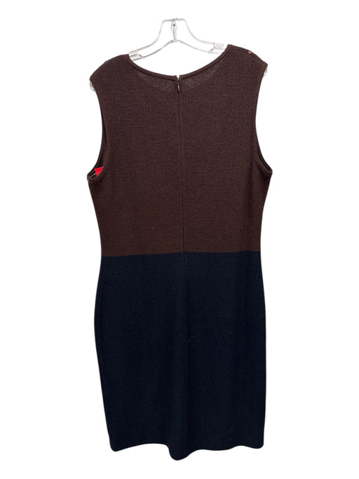 St John Collection Size 14 Brown & Black Wool Blend Knit Sleeveless Shift Dress Brown & Black / 14