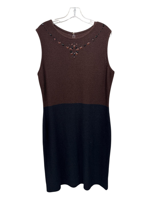 St John Collection Size 14 Brown & Black Wool Blend Knit Sleeveless Shift Dress Brown & Black / 14