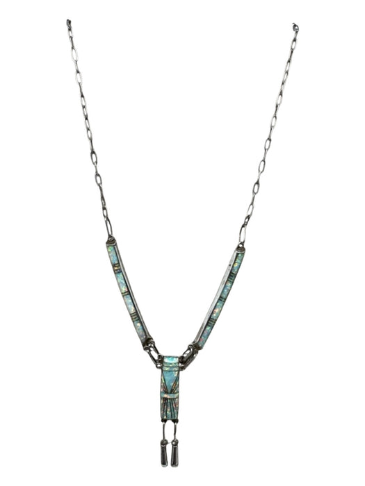 D. Lucio Silver & Iridescent 925 Silver Opal Bars Link Chain Fish Hook Necklace Silver & Iridescent