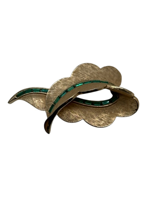 Weiss Gold & Green Gold Tone Metal Matte Leaf Baguette Stones Brooch Gold & Green