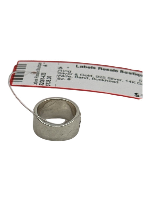 Silver & Gold 925 Silver 14K Gold Floral Wide Band Ring Silver & Gold