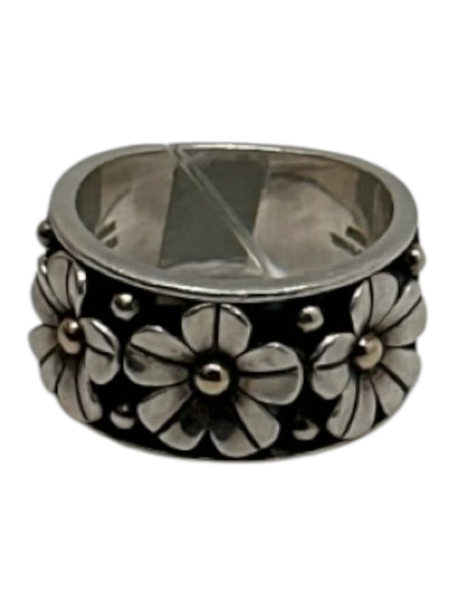 Silver & Gold 925 Silver 14K Gold Floral Wide Band Ring Silver & Gold