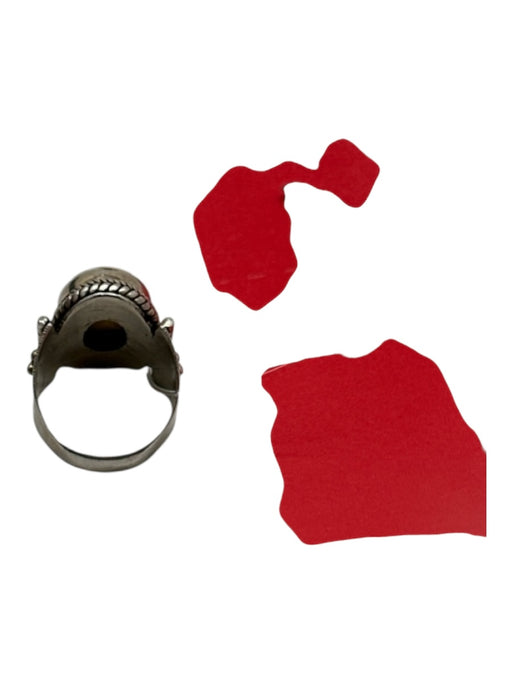 Silver & Yellow 925 Silver Oval Jasper Rope Design Ring Silver & Yellow