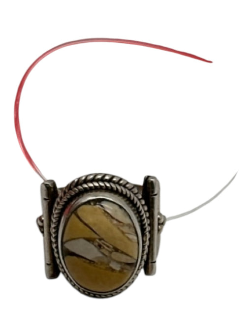 Silver & Yellow 925 Silver Oval Jasper Rope Design Ring Silver & Yellow