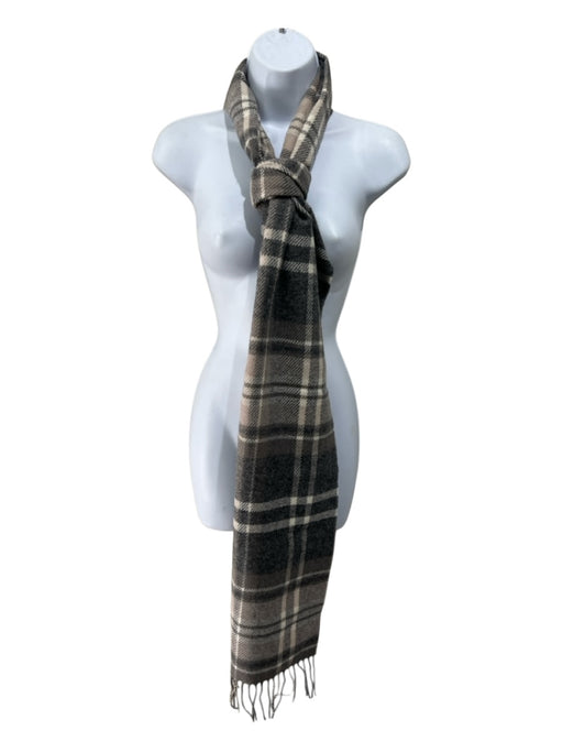 Foxford Gray & Taupe Wool Rectangle Plaid Fringe scarf Gray & Taupe / One Size