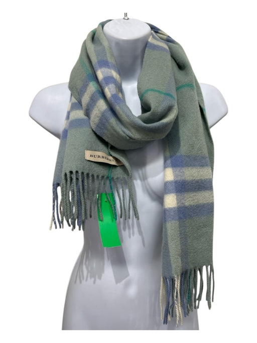 Burberry Blue, Green, Cream Cashmere Fringe Plaid Rectangle scarf Blue, Green, Cream / One Size