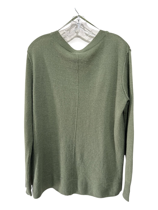 Magaschoni Size Large Green Cashmere V Neck Long Sleeve Ribbed Sweater Green / Large
