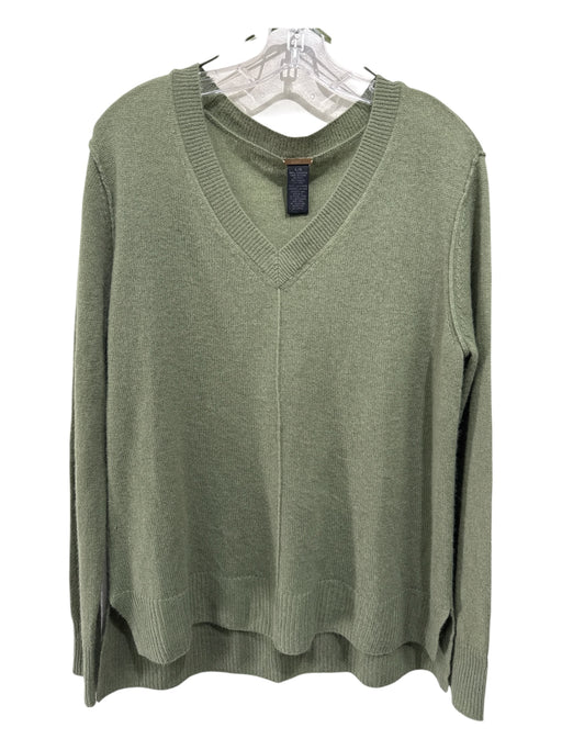 Magaschoni Size Large Green Cashmere V Neck Long Sleeve Ribbed Sweater Green / Large